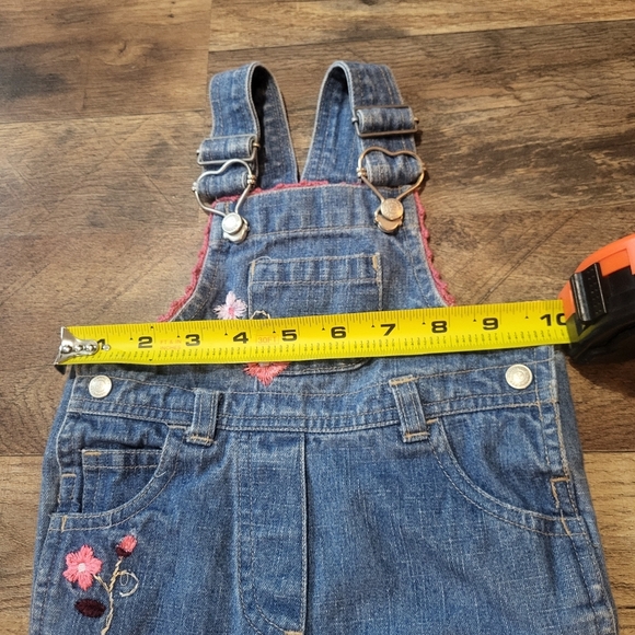 Vintage Denim Floral Embroidered Crochet Hem Heart Strap Overalls Size 6-9M - Picture 5 of 8